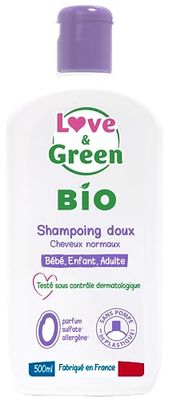 Love & Green - Delikatny szampon z certyfikatem organicznym - dla całej rodziny - Delikatne czyszczenie - Certyfikowana formuła organiczna - Wzbogacony aloesem i nagietkiem
