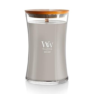 WoodWick Hourglass Vela cromada em frasco grande, cinzento (Wood Smoke), 610 g