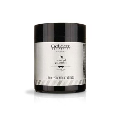 SALERM - Gel Fissante Capelli Uomo - Power Gel Intenso - Homme Barber Line - 500 ml - Gel Blu Intensa Fissaggio - Idratante e Texturizante - Mantiene l'acconciatura più a lungo - Formula senza alcool