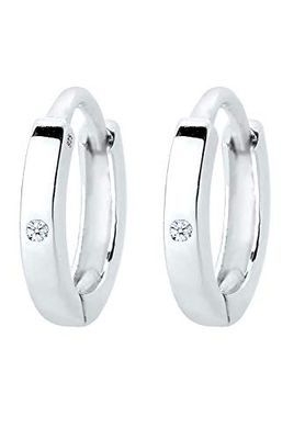 Elli DIAMONDS Brincos mulheres creoles básico com diamante (0,01 ct.) em prata de lei 925, Diamante Prata esterlina, Diamante