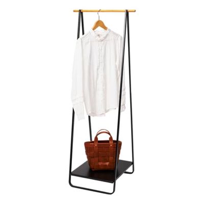 Yamazaki 2298 TOWER Coat Rack, Black, Steel/Wood, Minimalist Design, 52 x 47 x 140 cm (LxWxH)