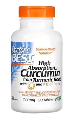 Doctor's Best Curcumina de Alta Absorción con C3 Complex y BioPerine, 1000mg - para Bienestar Natural, 120 tabletas