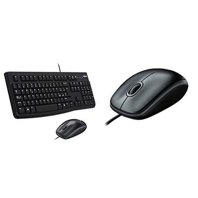 Logitech Mk120 Kit Tastiera E Mouse Cablati Per Windows, Ottico, Plug-And-Play USB & B100 Mouse USB, 3 Pulsanti, Rilevamento Ottico