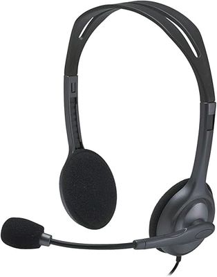 Logitech H110 Auriculares com cabo, som estéreo com microfone giratório, duas cavilhas de conexão jack de 3,5 mm, PC/Mac/portátil, preto