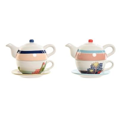 Home ESPRIT Théière bleue blanche verte rose clair Dolomite 750 ml (2 unités)