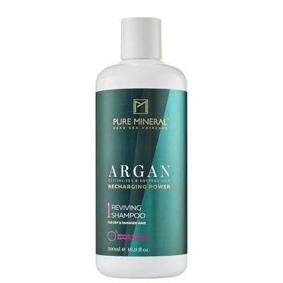 Pure Mineral - Shampoo Nutriente all'Argan - Ripara e Lucida i Capelli Danneggiati e Secchi - Arricchito con Vitamina E - Senza solfati, parabeni, petrolati - 500ml