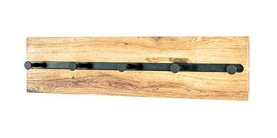 HAKU Möbel Wandkapstok geolied eiken, zwart, Massief hout, metaal - Maat: B 60 cm x H 15 cm x D 6 cm, Stijl: Modern