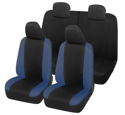 Auto Accessori Lupex Housses de siège Auto compatibles avec Panda à partir de 2012, fabriqué en Italie, Tissu Polycoton, Ensemble Complet (Noir, Bleu foncé, 02 - Dossier arrière 50e50)