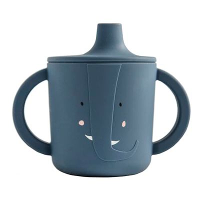 Trixie - Mrs Elephant Silicone Sippy Cup - 4m+ - 100% Food Grade Silicone - Blue