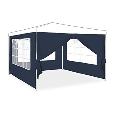 relaxdays Paroi latérale pour tonnelle, Lot de 4, 2x3 m, Panneaux latéraux avec fenêtres et Fermeture éclair, Bleu
