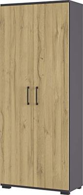GERMANIA DIE MÖBELMACHER Armoire de classement avec Deux Portes, Cinq Compartiments de Hauteur classeur, poignées en métal, Graphite/chêne, 80 x 200 x 40 cm (l x H x P)