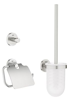 Grohe - Conjunto de acessórios de casa de banho conjunto de WC 3 em 1 cor Round (Supersteel) Ref. 40407DC1