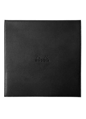 RHODIA 118319C - Clipboard Case + Stapled Notepad No. 210 Black - 21x21 cm - Small Squares - 80 Detachable Sheets - White Clairefontaine Paper 80 g/m - Pencil Holder - Faux Leather