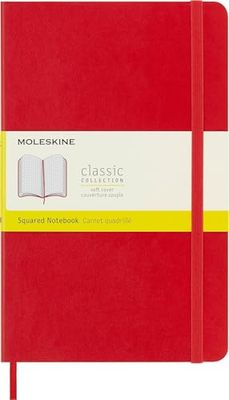 Moleskine Classic Squared Paper Notebook, Soft Cover and Elastic Closure Journal, Color Scarlet Red, Size Large 13 x 21 A5, 192 Pages