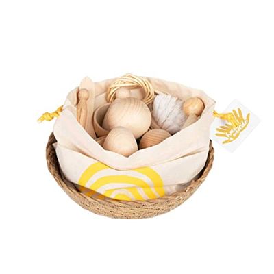 Cestino dei Tesori Montessori, Bundle Set Montessori 0-18 Mesi+ di 9 elementi per bambini, regalo educativo perfetto per compleanni e battesimi.