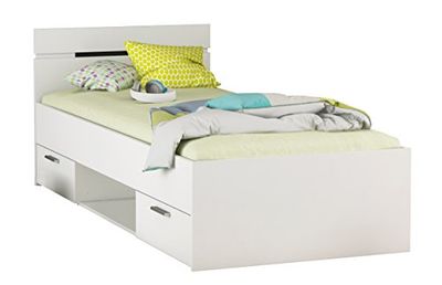 Demeyere Cama de 2 gavetas e 1 canto de 90 x 200 cm 'Michigan', madeira, branco-pérola, simples, 94,5 x 204,3 x 74,2 cm