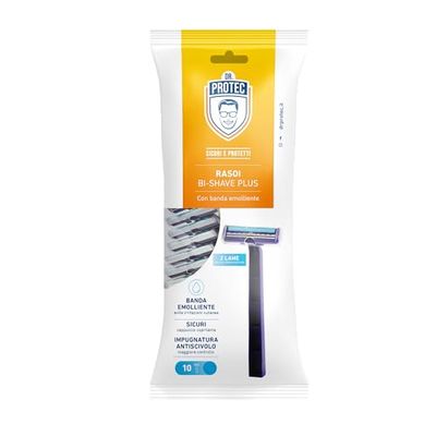 Dr Protec - Maquinillas de afeitar Bi Shave - Bilama - Desechable - Banda Emoliente, 10 unidades