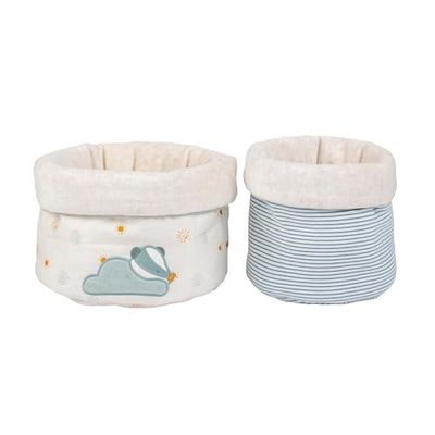 Nattou Cestas de almacenaja, De algodón y poliéster, Félix el tejón, juego de 2, Ø 20 cm y Ø 15 cm, Félix y Leo, azul claro