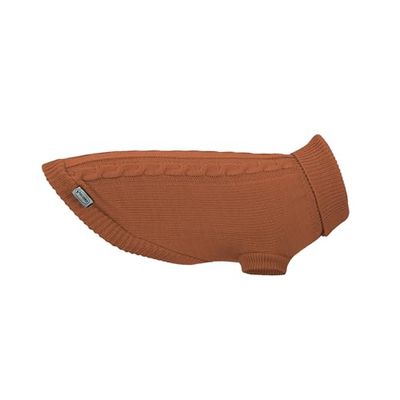 Record - Pull pour Chien Willy. Pull col Haut, Motif tressé, Trou Laisse et passejambe élastique. | Marron, S - Longueur Dos 35 cm