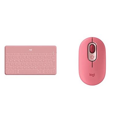 Logitech Keys-To-Go Tastiera Bluetooth, Sottile e Leggera- Rosa & POP Mouse Wireless con Emoji personalizzabili, Tecnologia SilentTouch