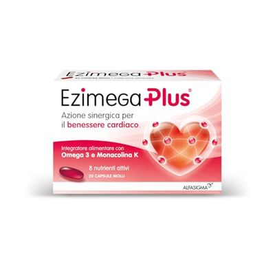 Ezimega Plus, Integratore per il Colestereolo a Base di Omega-3, Policosanoli, Resveratrolo, Acido Folico, Monacolina K, Coenzima Q10, Vitamina B6 e Vitamina B12, 20 Capsule Morbide