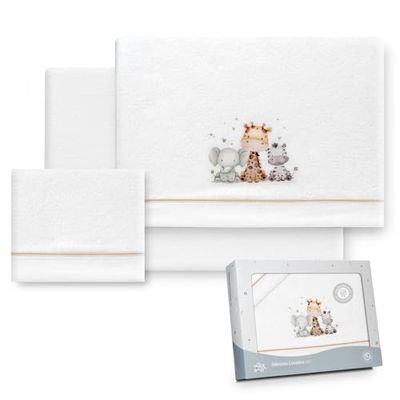 Interbaby Parure de lit d'hiver pour Poussette 40 x 80 cm, Motif Girafe éléphant, avec Drap-Housse, Drap Plat et taie d'oreiller