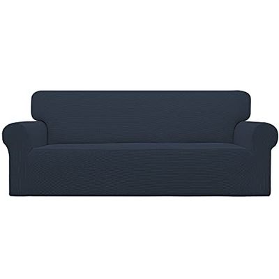 Easy-Going Stretch Oversized Sofa Slipcover 1-Piece Sofa Cover Furniture Protector Couch Soft with Elastic Bottom for Kids, Polyester Spandex Jacquard Fabric Small Checks Dark Blue