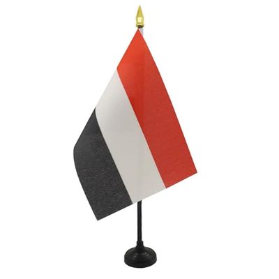AZ FLAG - Mini Drapeau Yémen De Table - 15x10 cm - Drapeau Yéménite De Bureau 100% Polyester avec Hampe Pointe Dorée 25cm