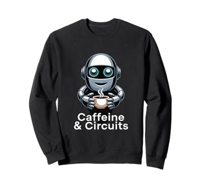 Caffeine and Circuits Robot Coffee Tech Sweatshirt