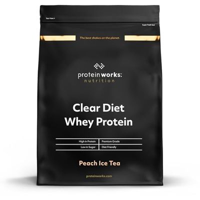 Protein Works - Poudre d'isolat de protéine de lactosérum Clear Diet, boisson rafraîchissante à haute teneur en protéines, 40 shakes, thé glacé à la pêche, 1 kg