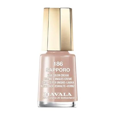 MAVALA - Mini cores Sapporo 186 5 ml, esmalte de unhas pequeno, cor castanho topo, minimiza a evaporação, formulado com ingredientes selecionados, prático para transportar