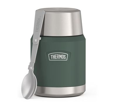 Thermos ICON Food Jar 0,47 l, verde opaco/foresta, contenitore per cibo 470 ml, in acciaio inox 18/8 a doppia parete, mantiene caldo e freddo, con cucchiaio pieghevole, fondo antiscivolo,