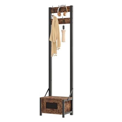 VECELO Coat Rack, Hall Tree with Shoe Storage Organizer, Tall Clothes Stand Freestanding with 5 Hooks for Mudroom, Hallway, Entryway, Bedroom, Metal Frame, Industrial Style, Easy Assembly