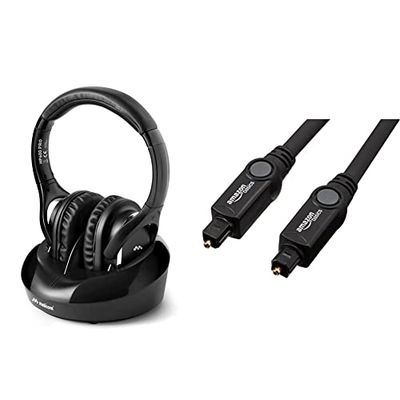 Meliconi HP600 Pro Cuffia TV Wireless Universale, Con base di ricarica ed ingresso audio analogico e digitale, Nero & Amazon Basics Cavo audio ottico digitale Toslink, 1,83 m