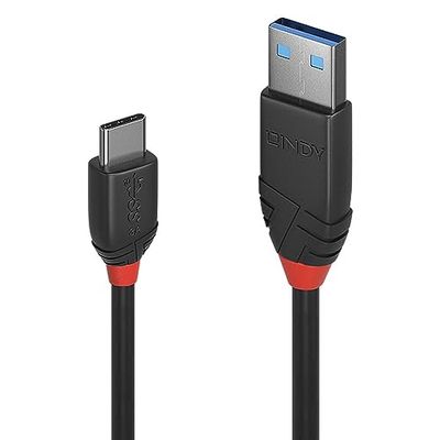 LINDY 36916 1m USB 3.1 type C naar A kabel 3A, Black Line, zwart