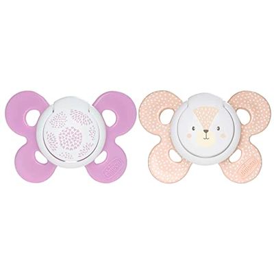 Chicco PhysioChupeta Forma Conforto, Chupeta recém-nascido 6-16 M, mamilo macio de silicone, ajuda à respiração física e promove o desenvolvimento correto da boca, cores sortidas, rosa, 2 unidades