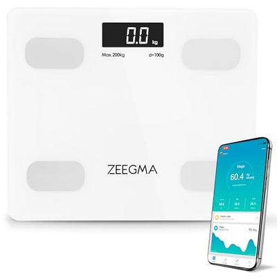 ZEEGMA Gewit Intelligente digitale analyse weegschaal met Bluetooth en App IOS en Android, 17 meetparameters, vet-, spier- en botmassa, BMI BMR, Gewichtscontrole, 8 persoonlijke profielen, LCD