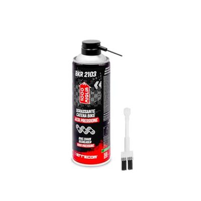 Errecom 1000 Miglia BKR 2103 Spray Sgrassante Catena e Gruppo Pignoni per Bici e Moto ad Alta Pressione + Pennello a Setole Dure utilizzabile anche con innesto diretto sulla bombola - 500 ml