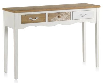 Consola De Madera Blanca 3 Cajones Y Tablero Natural