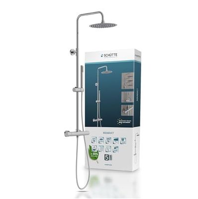 SCHÜTTE Aquaduct 60044 Système de douche avec thermostat, grande douche à effet pluie (Ø 25 cm) et douchette réglable, ensemble de douche avec barre de douche, douche avec robinetterie, colonne de