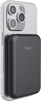 Trust Mobile Magno Mini Power Bank Wireless Magnetico 5.000mAh, Ricarica Rapida, 50% Materiali Riciclati, Powerbank MagSafe, Caricabatterie Ricarica USB C, Caricatore Wireless iPhone 12 – Nero