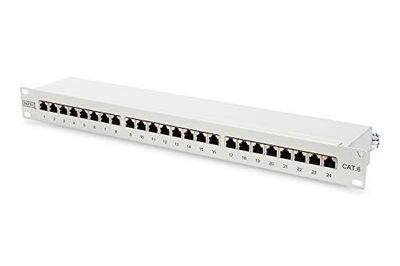 DIGITUS Panneau de brassage (Patch panel) - 19 pouces - Cat-6 - 24 ports RJ45 - Blindé - Panneau de brassage LSA - Montage en rack 1U - Gris