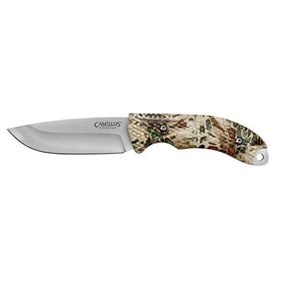 Camillus Coltello MASK, con fodero balistico in nylon, lama in acciaio 420 con rivestimento in titanio, da 10,2 cm, impugnatura PRYM1, argento/MIMETICO, 22,9 cm