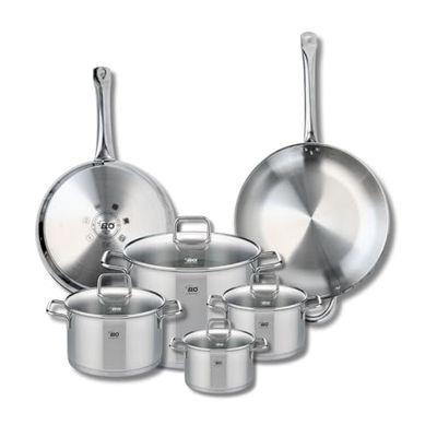 ELO 9510650 Batterie de cuisine 6 pièces, Ensemble de 2 Poêles de cuisson 28 et 32 cm et 4 faitouts 14, 16, 20 et 26 cm Elo Profi Citrin, inox, induction