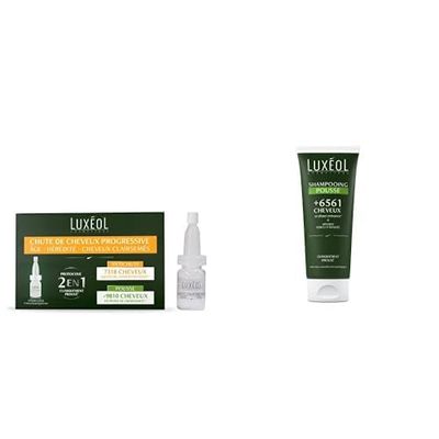 Luxéol – Chute de Cheveux Progressive 2 en 1 – Pousse & Antichute – Efficacité Cliniquement Prouvée* – 14 fioles de 6 ml & Shampooing Pousse – Aide à la croissance – Apporte Force & Densité – 200 ml