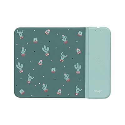 Mr Wonderful Alfombrilla de Carga Inalámbrica para Smarthphones con Tecnología Qi, Alfombrilla Ratón Gaming Rígida con Diseño de Cactus Verde