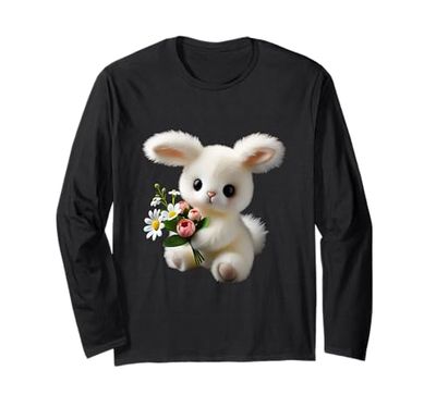Adorable lindo conejo de Pascua flores formas manía Manga Larga