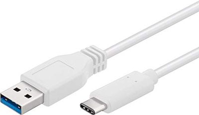 Premium Cord USB-C to USB 3.0 Connection Cable 2 m, up to 5 Gbit/s, USB 3.0/3.1 SuperSpeed Data Cable, USB 3.1 Type C Male to A Male, 3x Shielded, Colour: White, Length 2 m