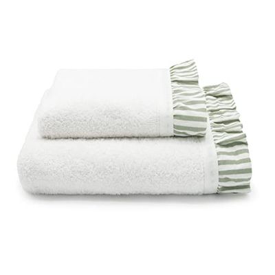 CREOLE Guinea Bath Towels, Cotton, White Green, 1+1, 2 units