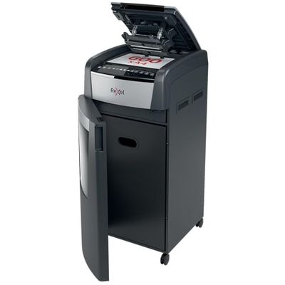 REXEL Optimum Auto Feed+ 600X, Distruggidocumenti Automatico, 600-660 Fogli (80-70 gr/mq), Taglio a Frammento, Livello di Sicurezza P-4, per i Grandi Uffici, Capacità 110 Litri, con Ruote, 2020600XEU